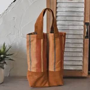 Hand Woven Wine Bottle Tote | Double in Wide Caramel Stripe