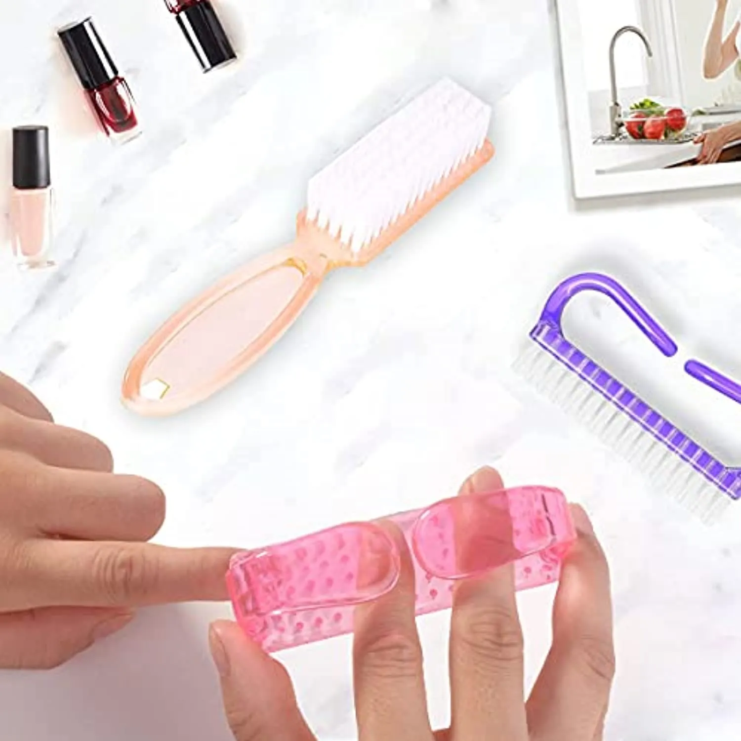 Handle Grip Nail Brush, Hand Fingernail Scrub Cleaning Brushes for Toes and Nails Cleaner, Pedicure Scrubbing tool kit for Men and Women 10 Pack (Multicolor)