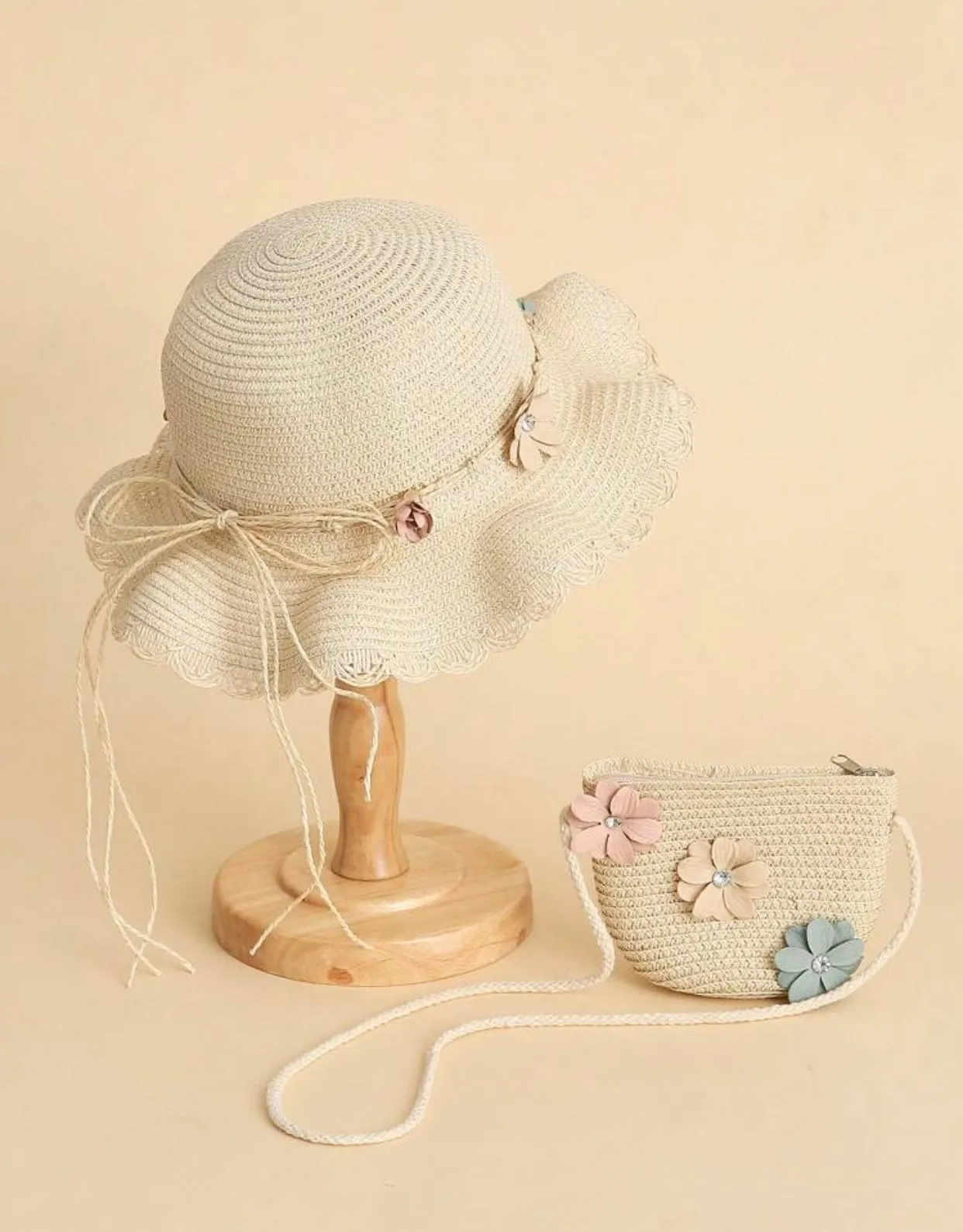 Handmade Flower Straw Hat and Matching Bag