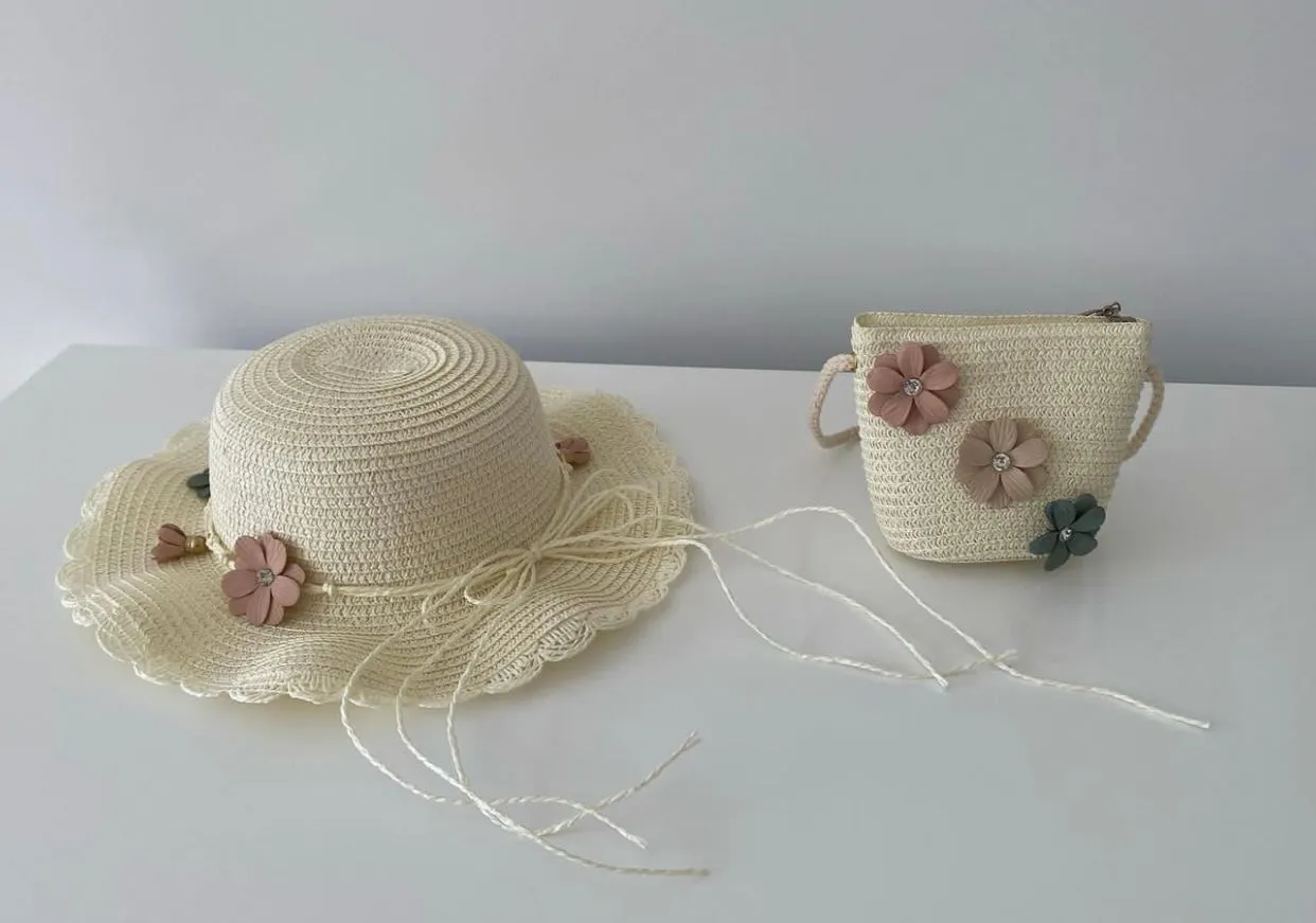 Handmade Flower Straw Hat and Matching Bag