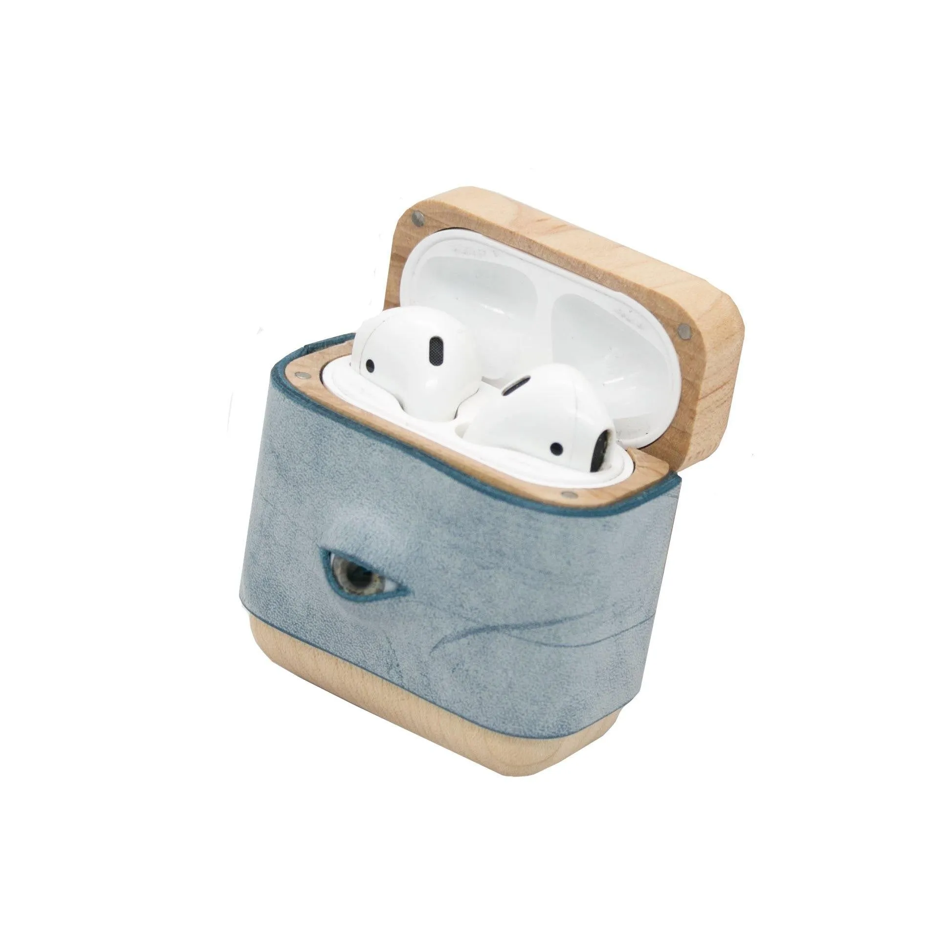 Handmade Green Leather Coffee Wood AirPods Pro Case with Eye Custom Leather AirPods Pro Case Airpod Case Cover