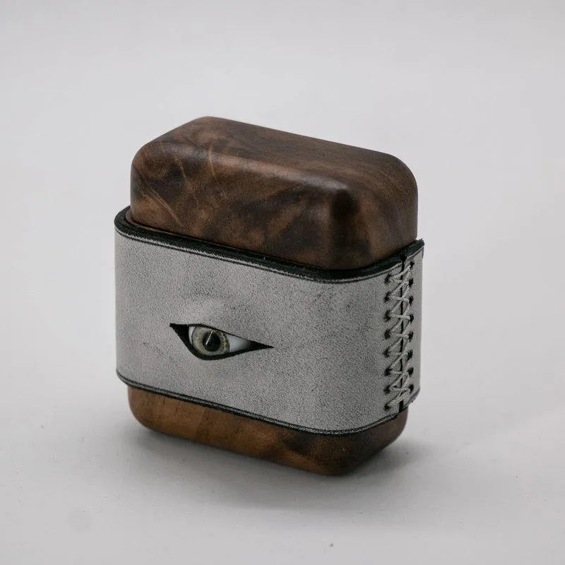 Handmade Green Leather Coffee Wood AirPods Pro Case with Eye Custom Leather AirPods Pro Case Airpod Case Cover