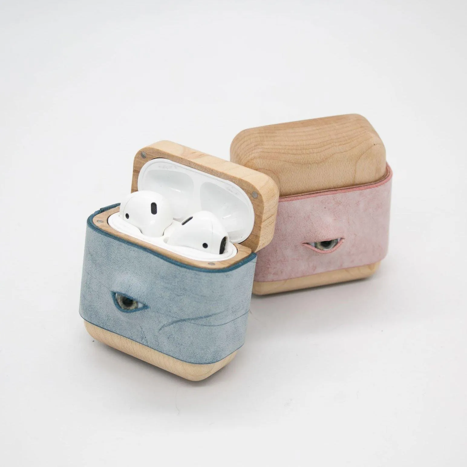 Handmade Green Leather Coffee Wood AirPods Pro Case with Eye Custom Leather AirPods Pro Case Airpod Case Cover