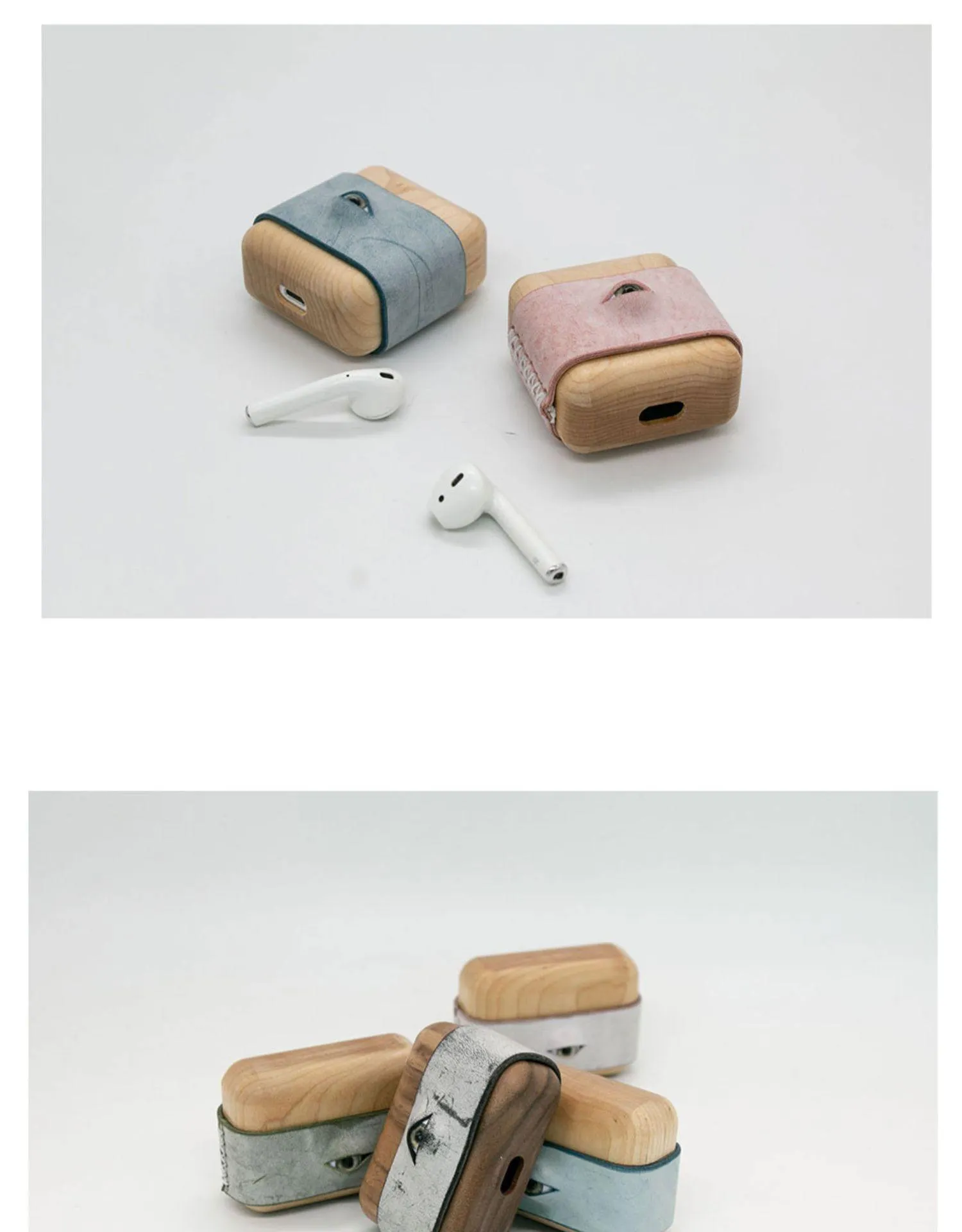 Handmade Green Leather Coffee Wood AirPods Pro Case with Eye Custom Leather AirPods Pro Case Airpod Case Cover