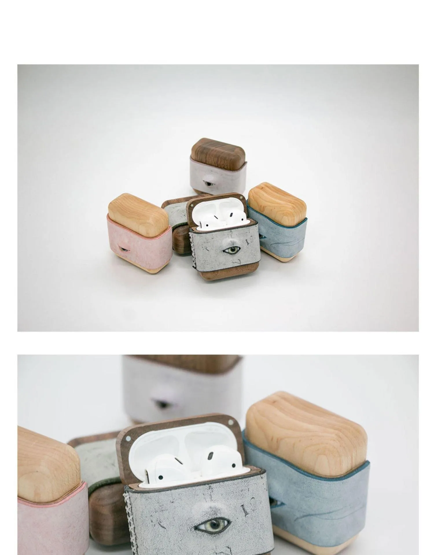Handmade Green Leather Coffee Wood AirPods Pro Case with Eye Custom Leather AirPods Pro Case Airpod Case Cover