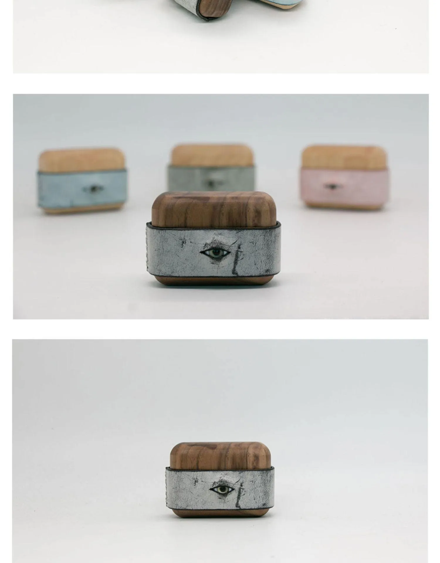 Handmade Green Leather Coffee Wood AirPods Pro Case with Eye Custom Leather AirPods Pro Case Airpod Case Cover