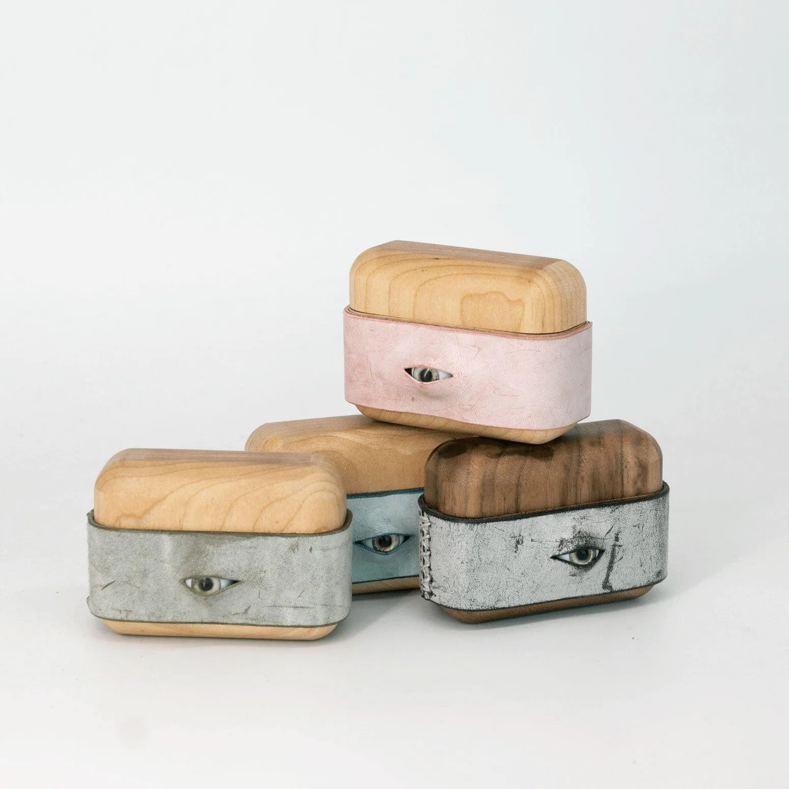 Handmade Green Leather Coffee Wood AirPods Pro Case with Eye Custom Leather AirPods Pro Case Airpod Case Cover