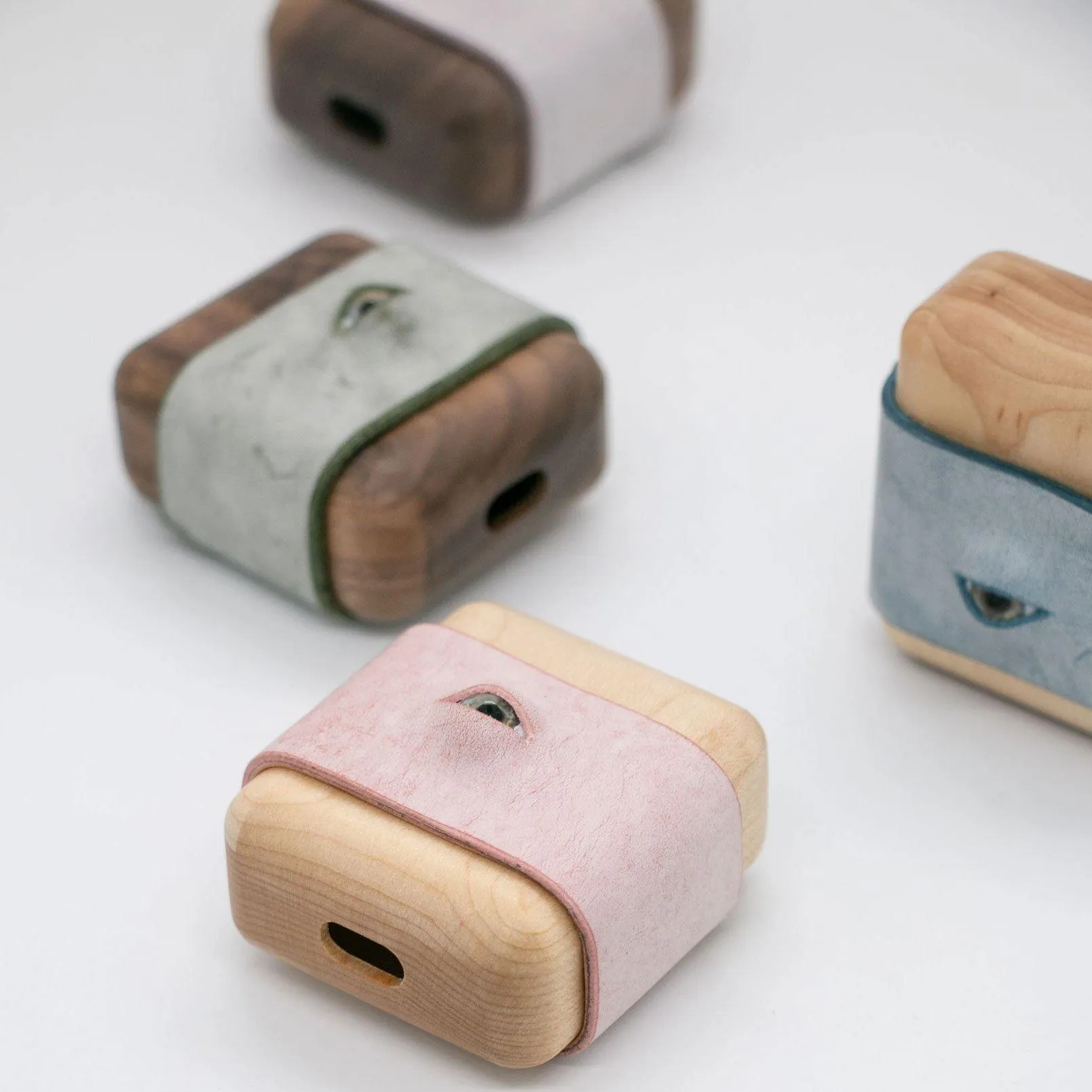 Handmade Green Leather Coffee Wood AirPods Pro Case with Eye Custom Leather AirPods Pro Case Airpod Case Cover