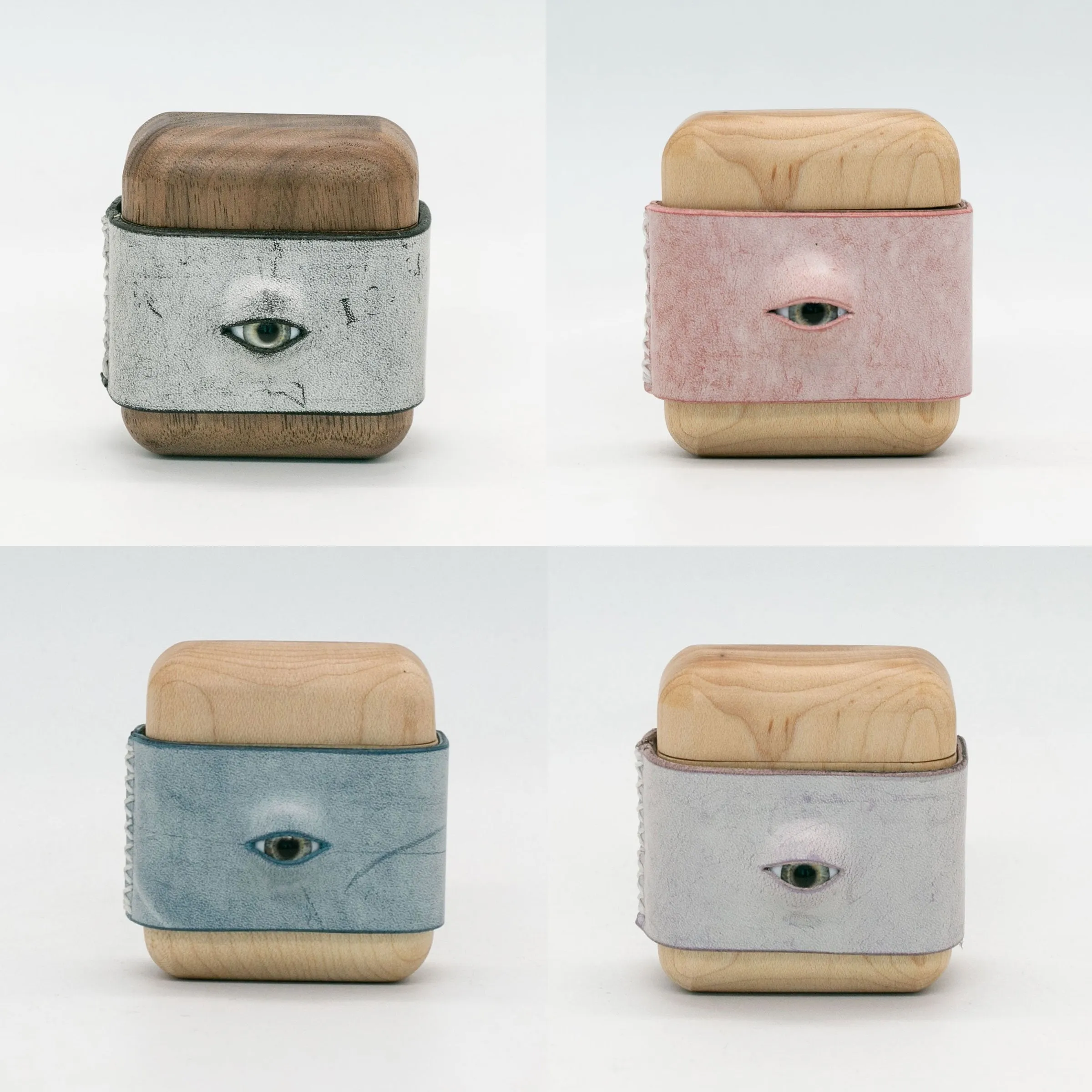 Handmade Pink Leather Wood AirPods Pro Case with Eye Custom Leather AirPods Pro Case Airpod Case Cover