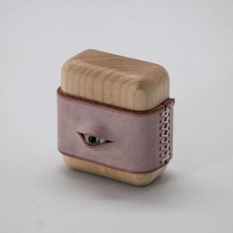 Handmade Pink Leather Wood AirPods Pro Case with Eye Custom Leather AirPods Pro Case Airpod Case Cover