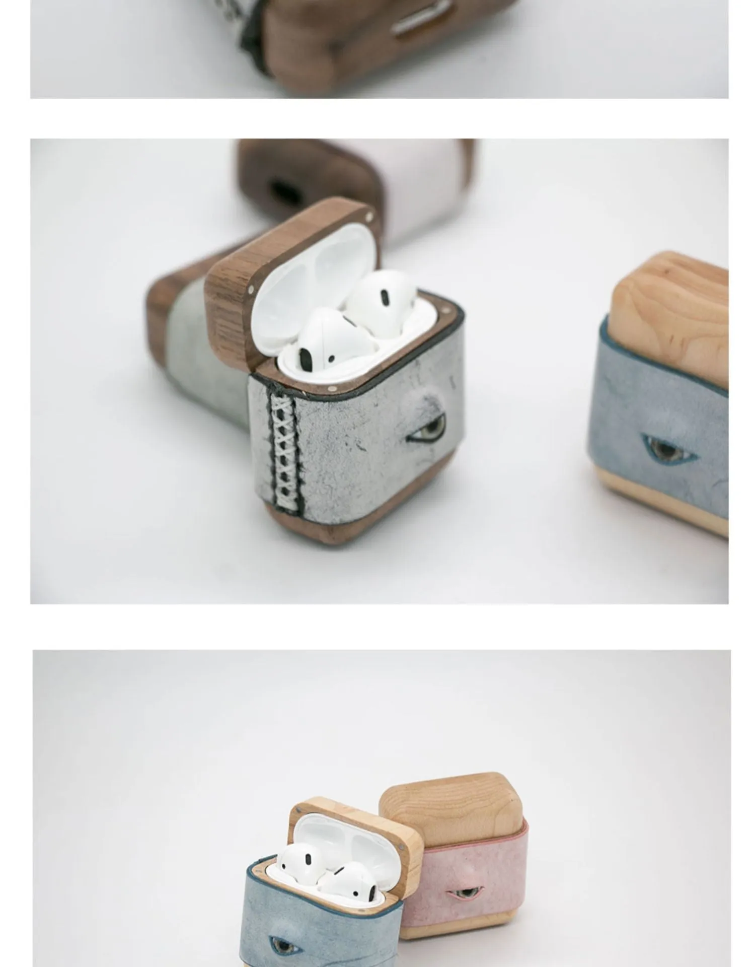Handmade Pink Leather Wood AirPods Pro Case with Eye Custom Leather AirPods Pro Case Airpod Case Cover