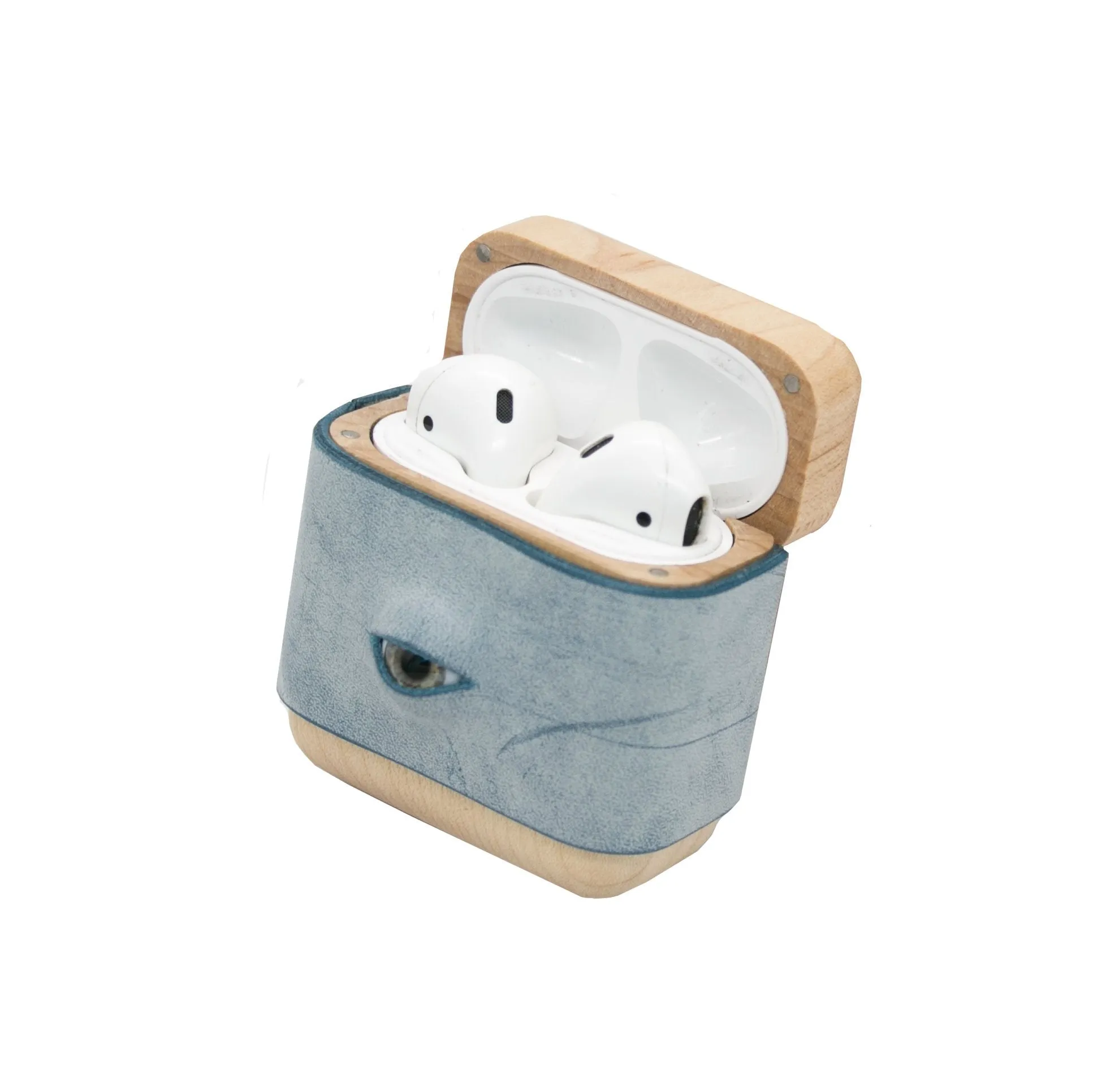 Handmade Pink Leather Wood AirPods Pro Case with Eye Custom Leather AirPods Pro Case Airpod Case Cover