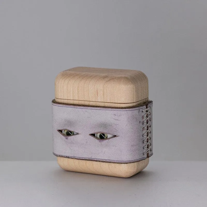 Handmade Purple Leather Wood AirPods Pro Case with Eyes Custom Leather AirPods Pro Case Airpod Case Cover