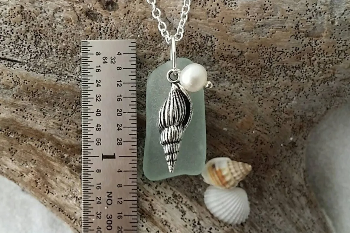 Hawaiian Jewelry Sea Glass Necklace, Seafoam Necklace, Pearl Seashell Necklace, Beach Jewelry Handmade Necklace Sea Glass Jewelry For Women