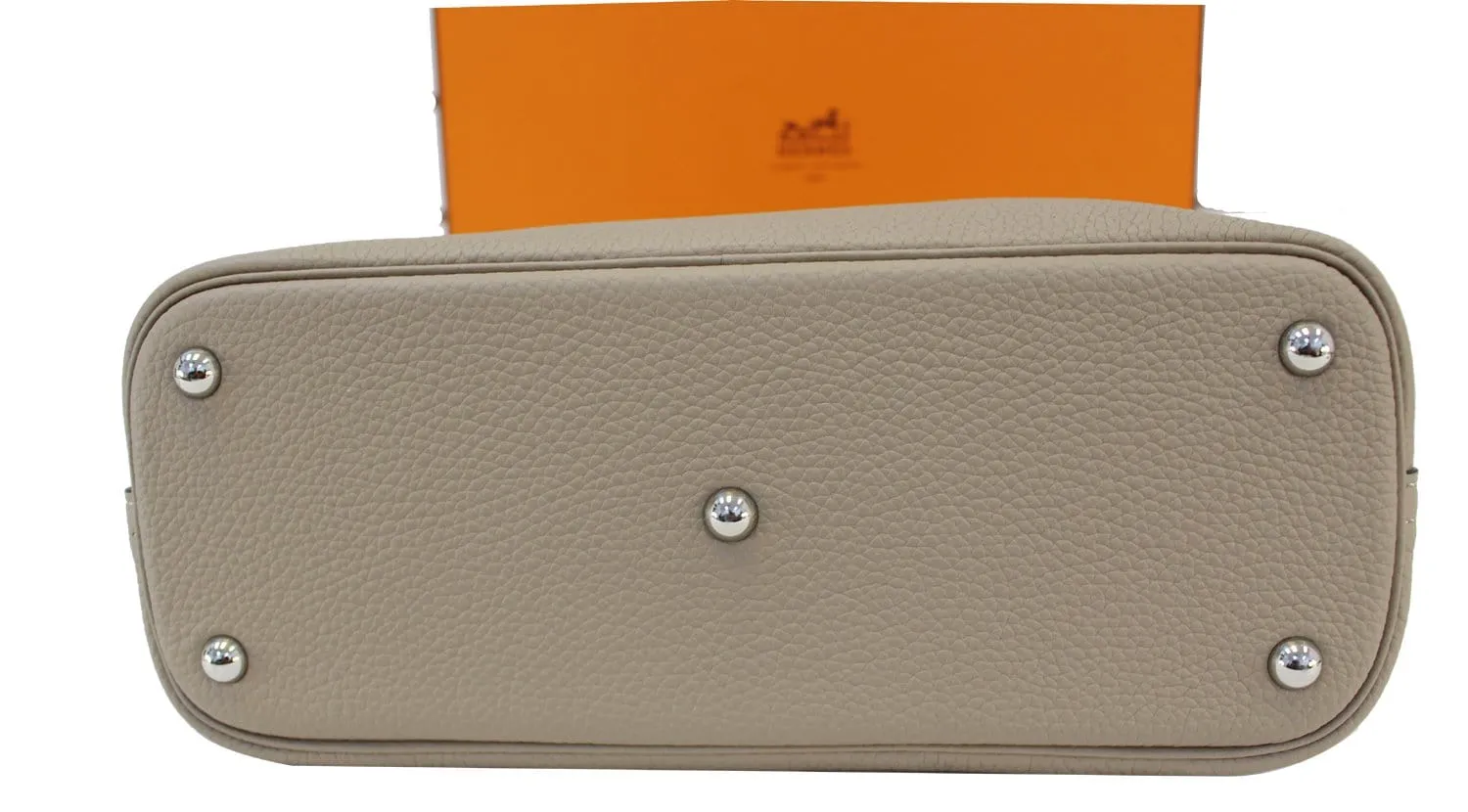 HERMES 31cm Grey Clemence Leather Palladium Plated Bolide Bag