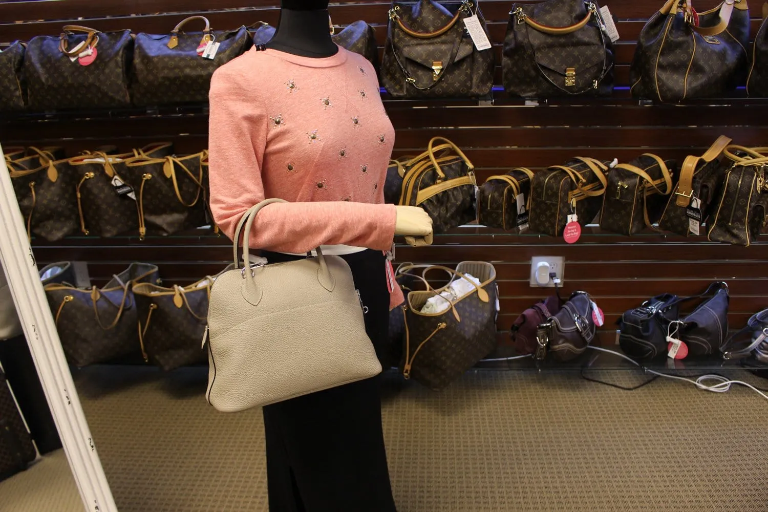HERMES 31cm Grey Clemence Leather Palladium Plated Bolide Bag