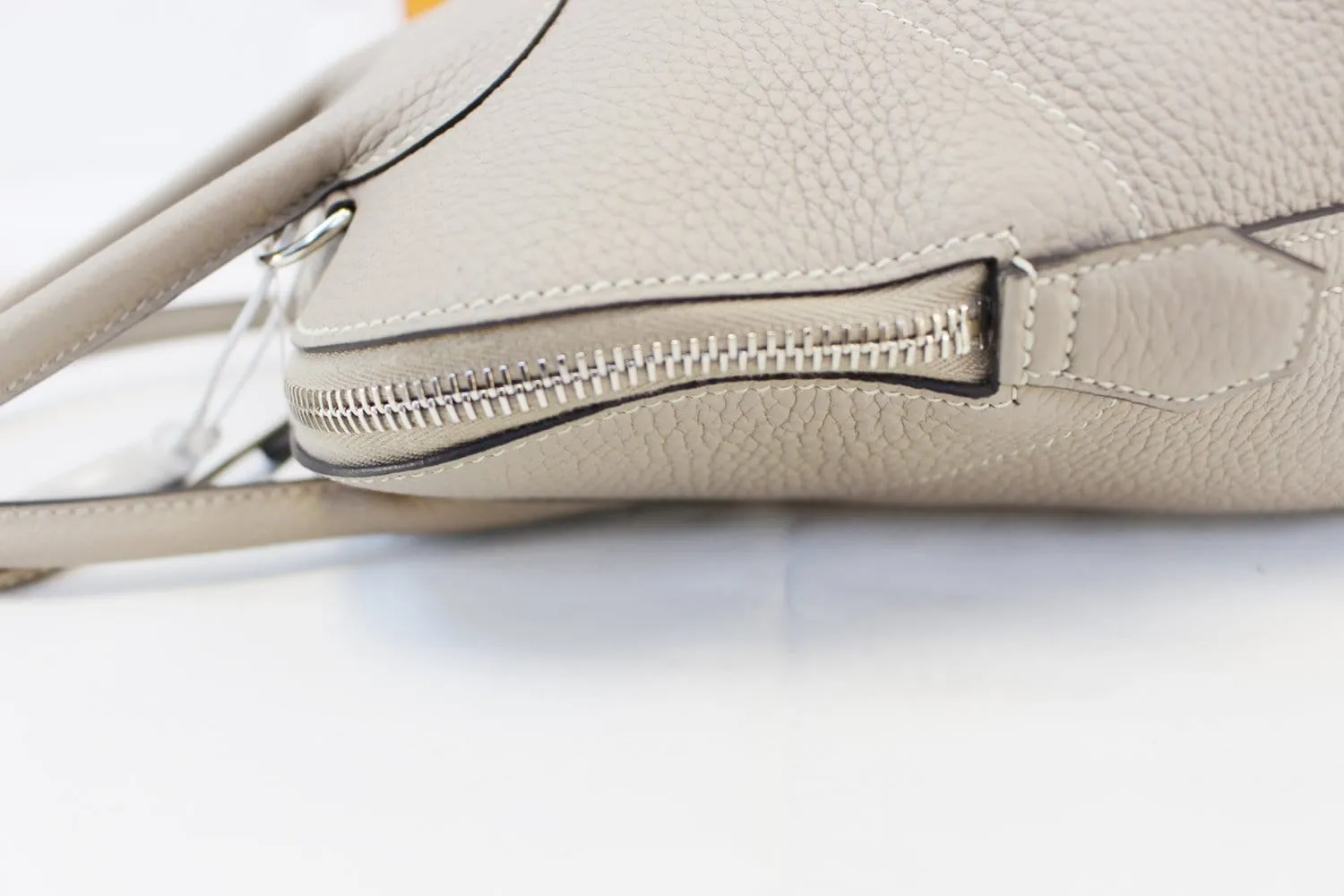 HERMES 31cm Grey Clemence Leather Palladium Plated Bolide Bag