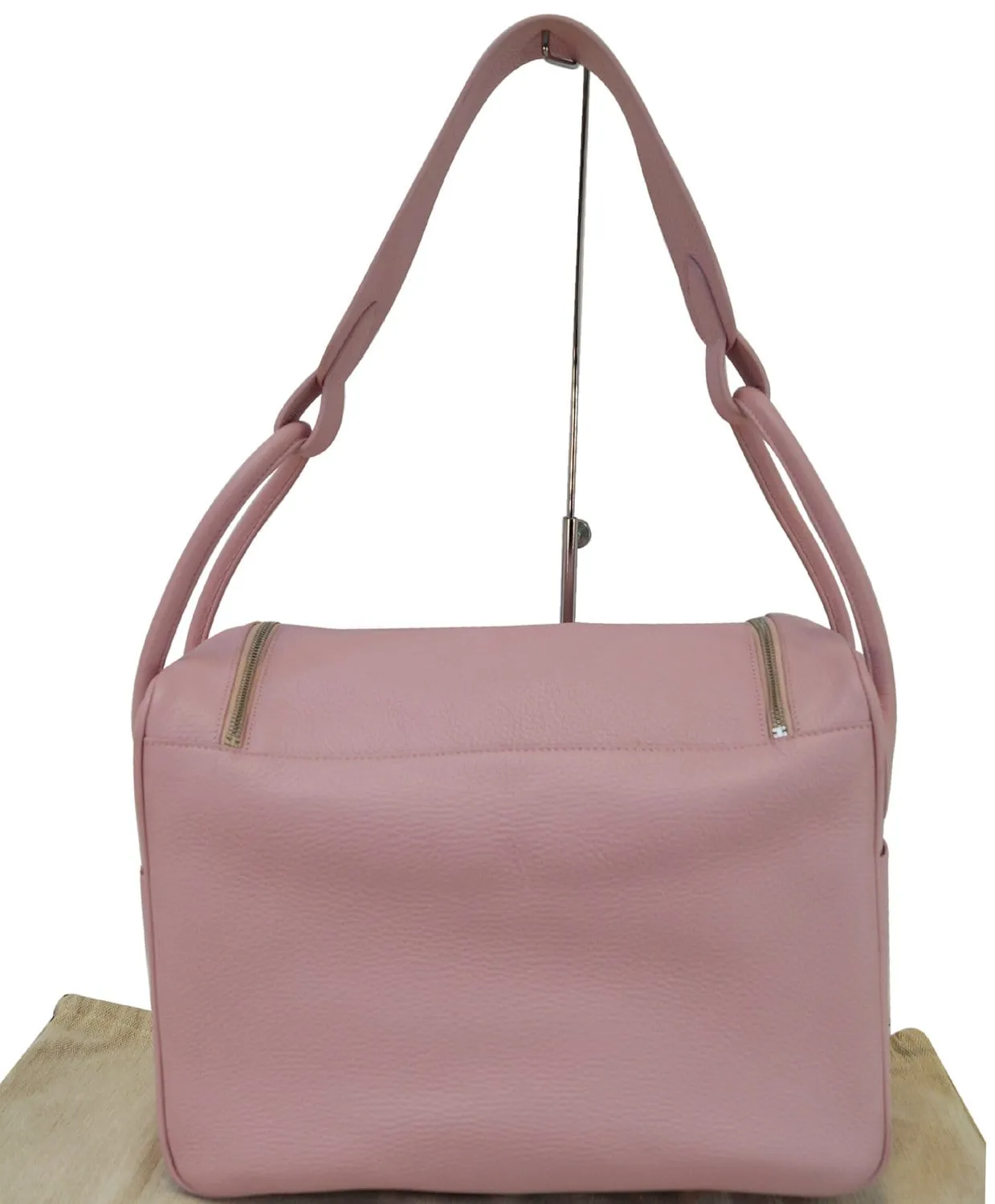 HERMES 34cm Pink Clemence Leather Palladium Plated Lindy Bag