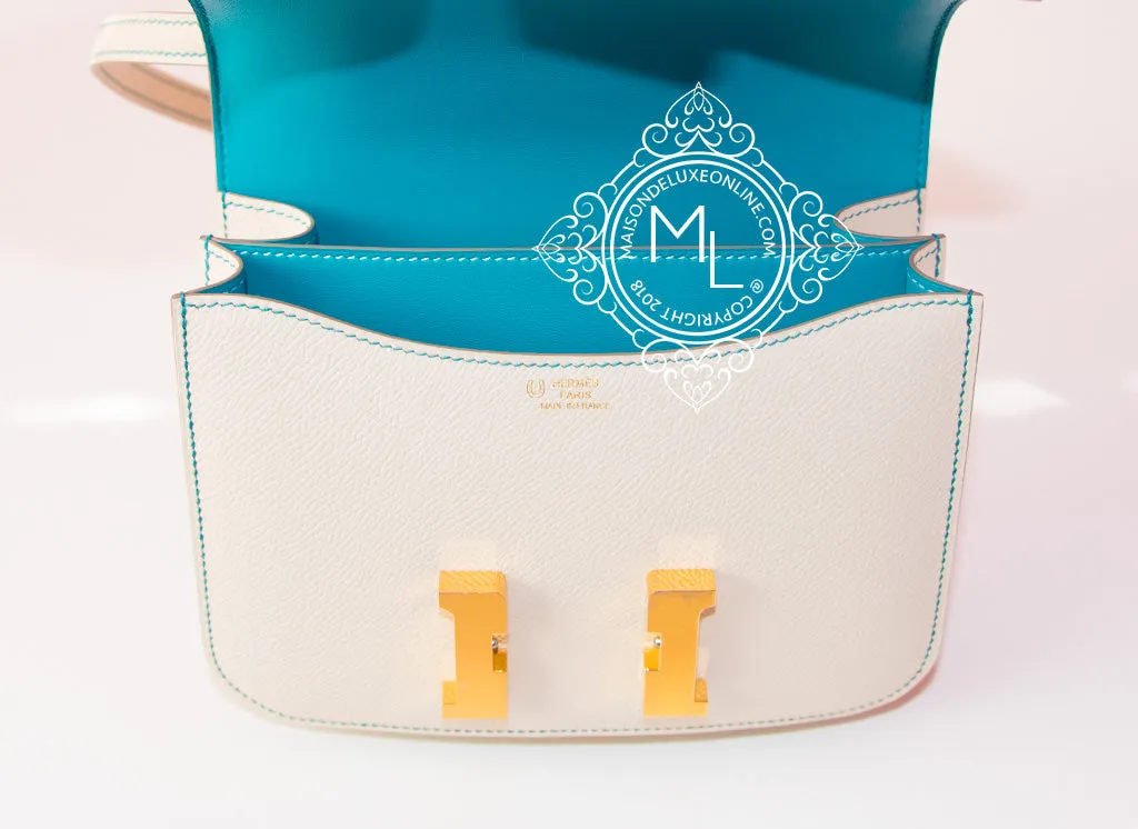 Hermes Constance Mini 18 Craie   Blue Paon Epsom Handbag
