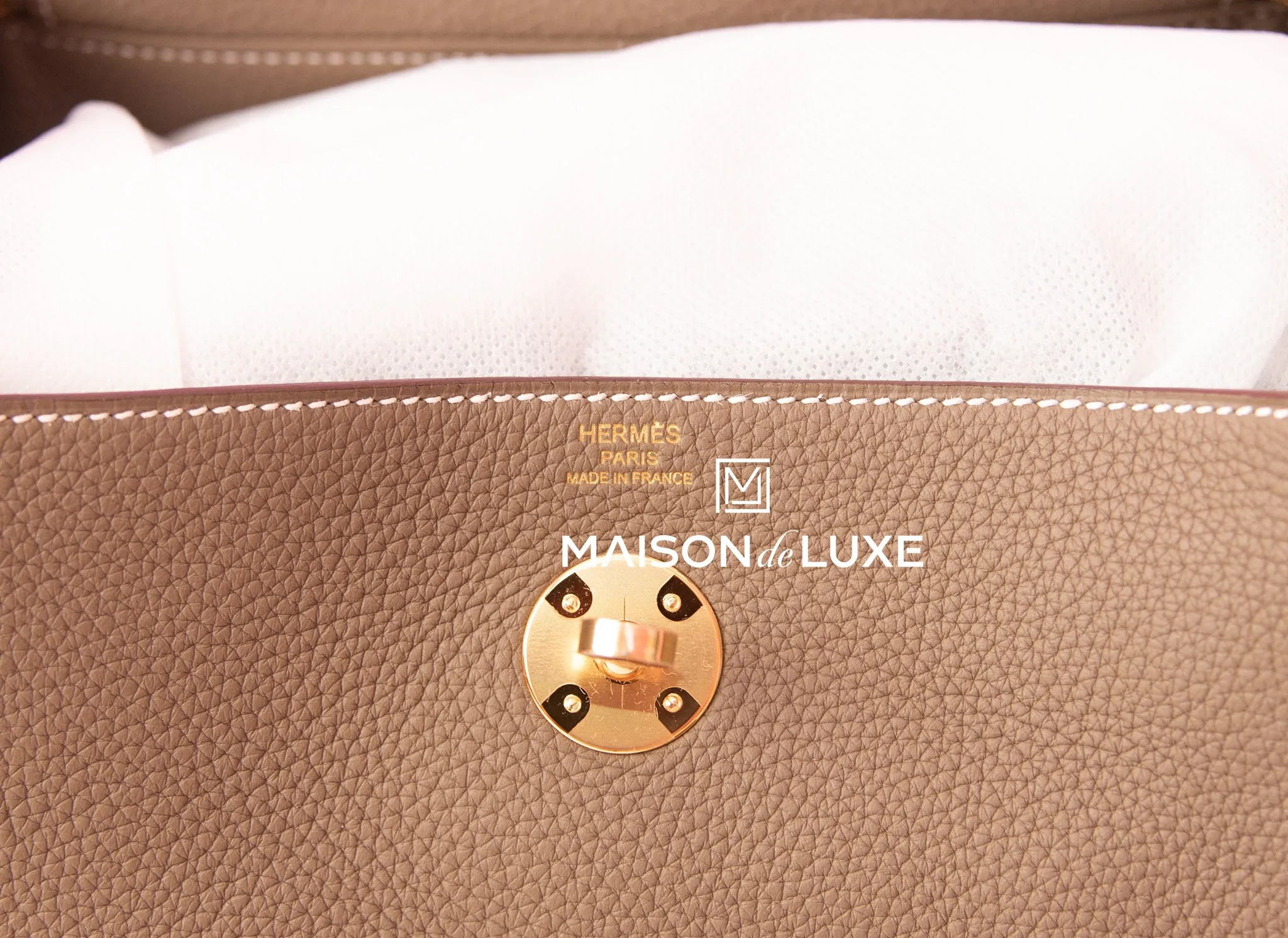 Hermes Etoupe Clemence Lindy 26 Handbag