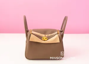 Hermes Etoupe Clemence Lindy 26 Handbag