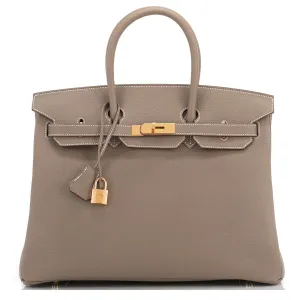 Hermes Etoupe Togo 35cm Birkin Bag Gold Hardware
