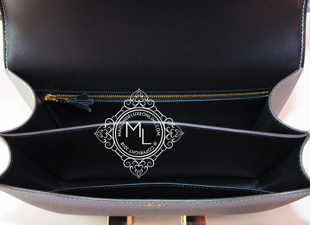 Hermes Gris Mouette Black Epsom Constance MM 24/25 Handbag
