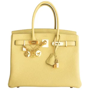 Hermes Jaune Poussin 30cm Togo Birkin Gold GHW Satchel Bag Sublime