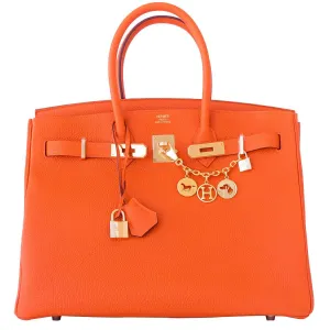 Hermes Orange 35cm Birkin Gold GHW Tote Bag X Stamp Iconic Summer!