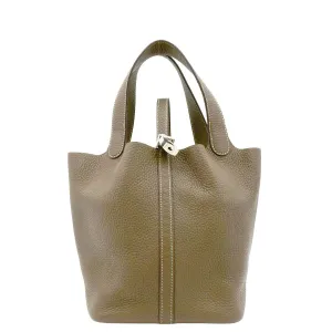 HERMES Picotin Lock 22 MM Taurillon Clemence Leather Hobo Bag Etoupe