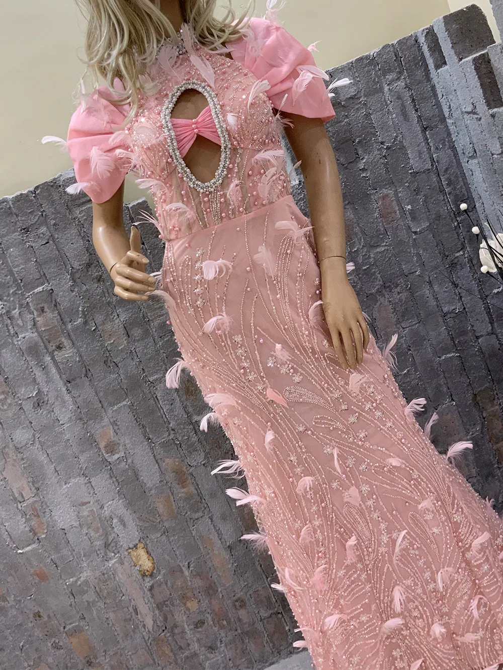 High Neck Short Sleeve Elegant Maxi Bodycon Dress HT21080