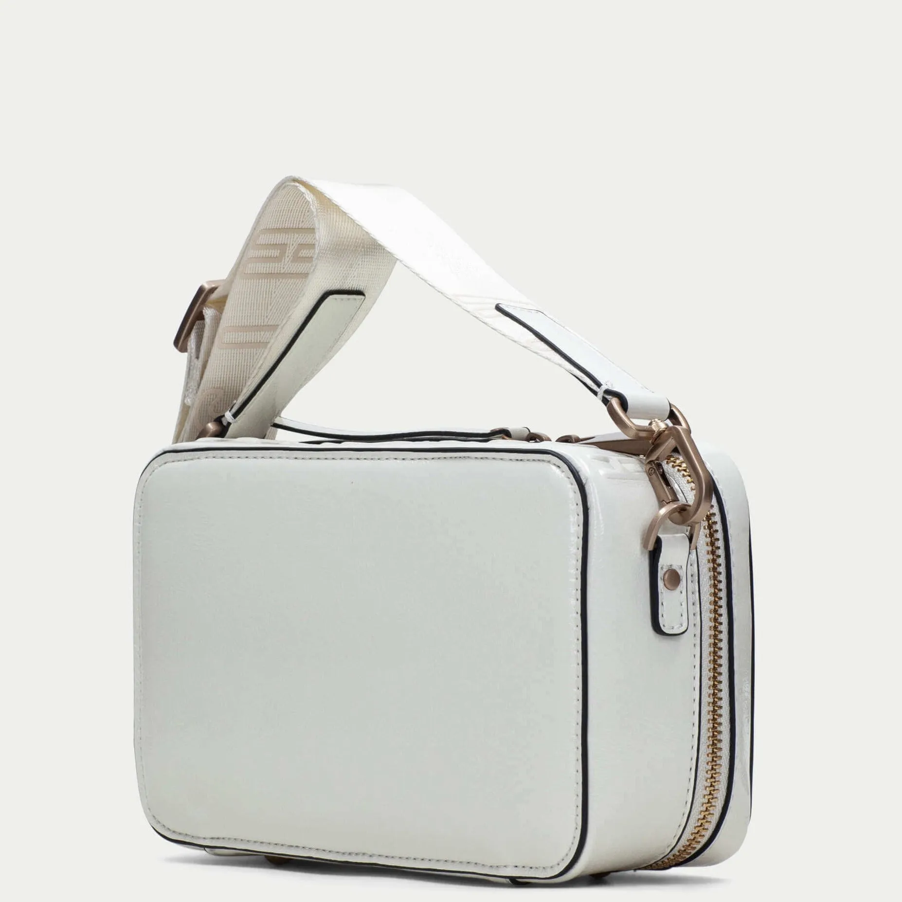 Hispanitas Black & White Smooth Leather Crossbody Camera Bag