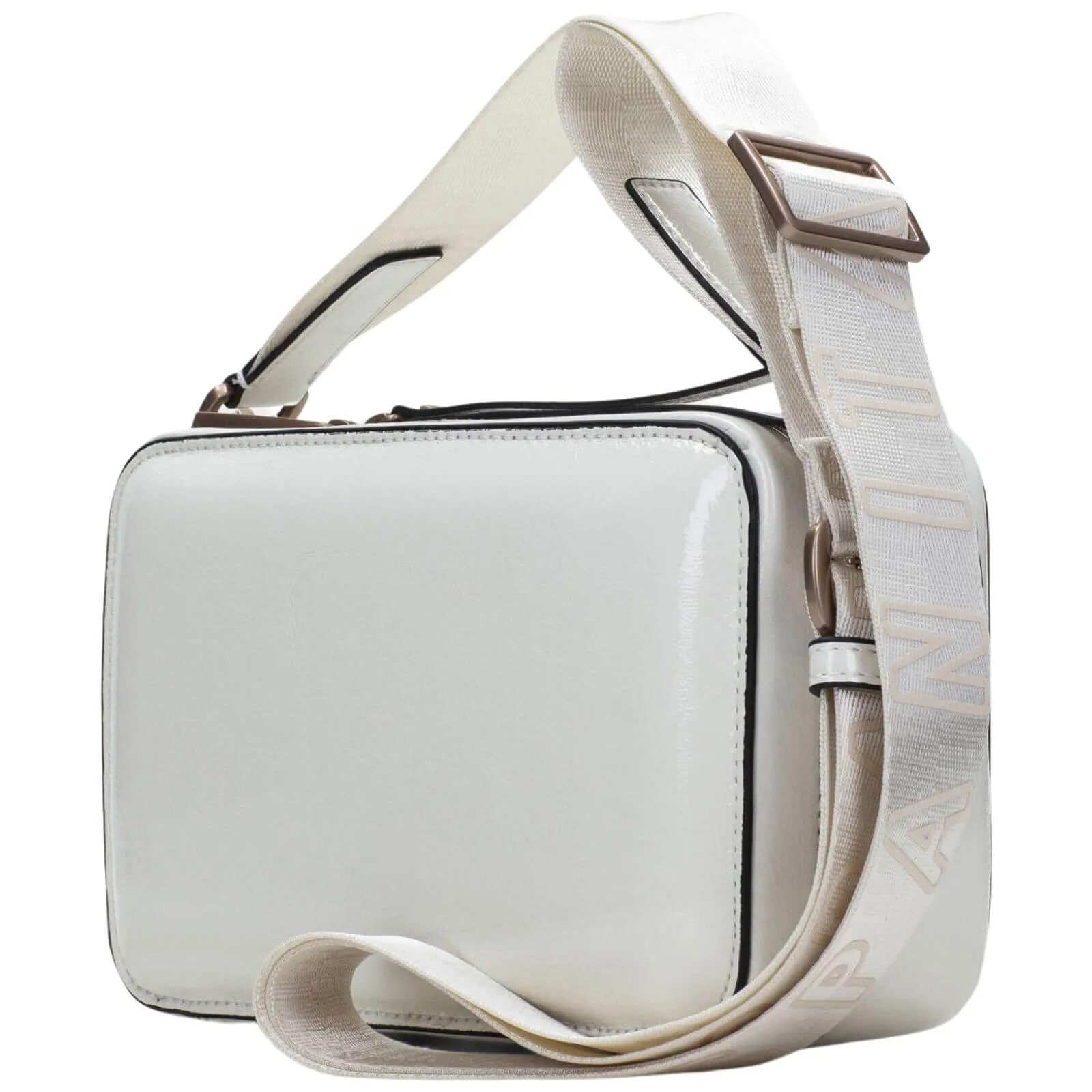 Hispanitas Black & White Smooth Leather Crossbody Camera Bag