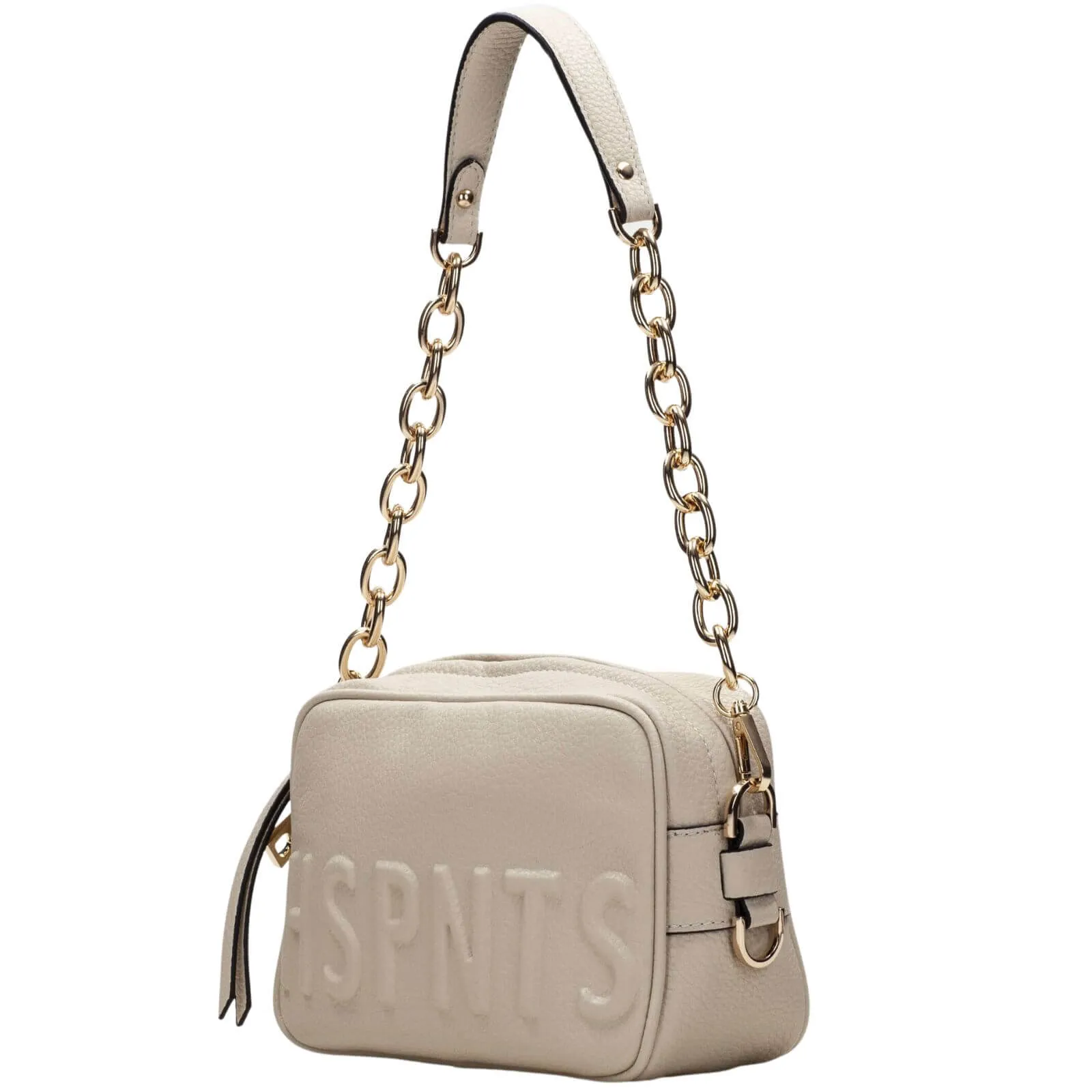 Hispanitas Embossed Leather Crossbody Chain Strap Bag - Cream