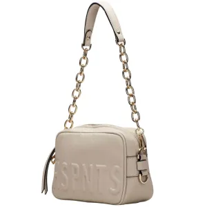Hispanitas Embossed Leather Crossbody Chain Strap Bag - Cream