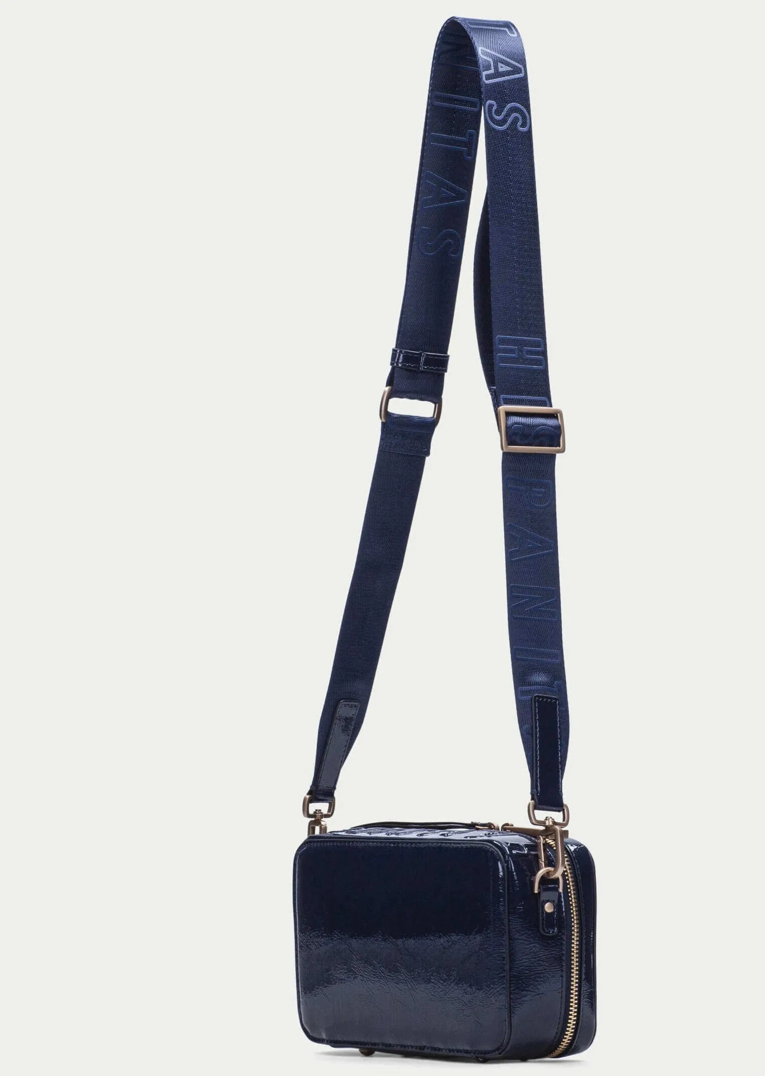 Hispanitas Navy Smooth Leather Crossbody Camera Bag