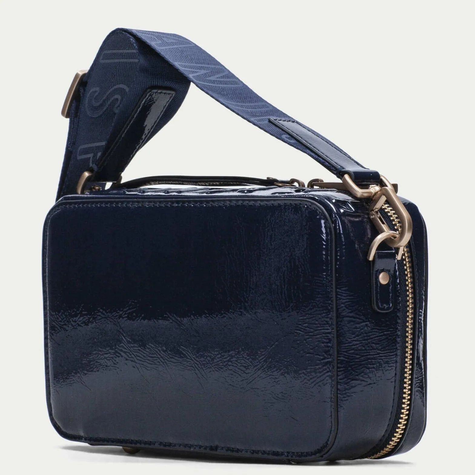 Hispanitas Navy Smooth Leather Crossbody Camera Bag