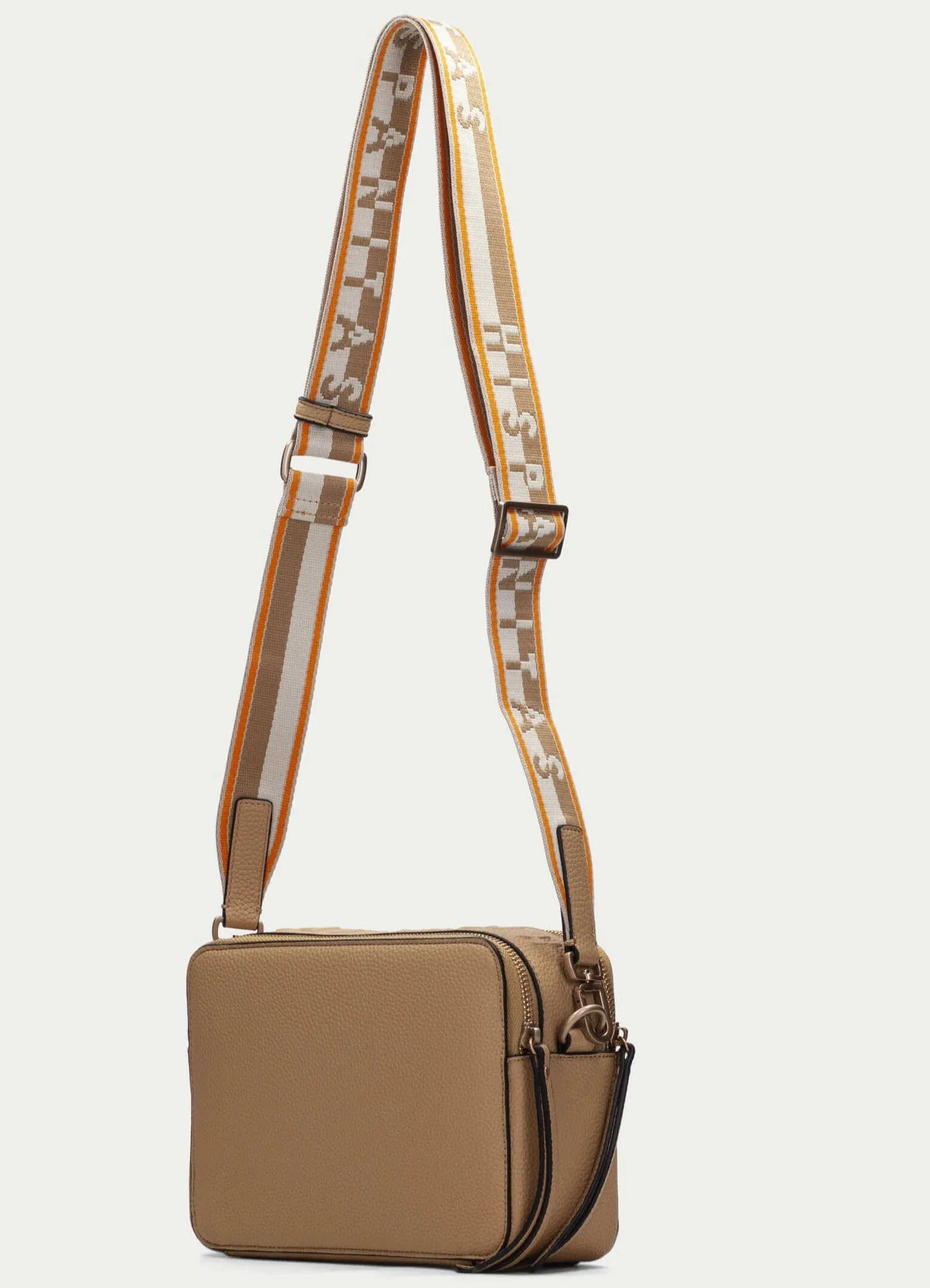 Hispanitas Pale Tan Leather Branded Crossbody Strap Bag