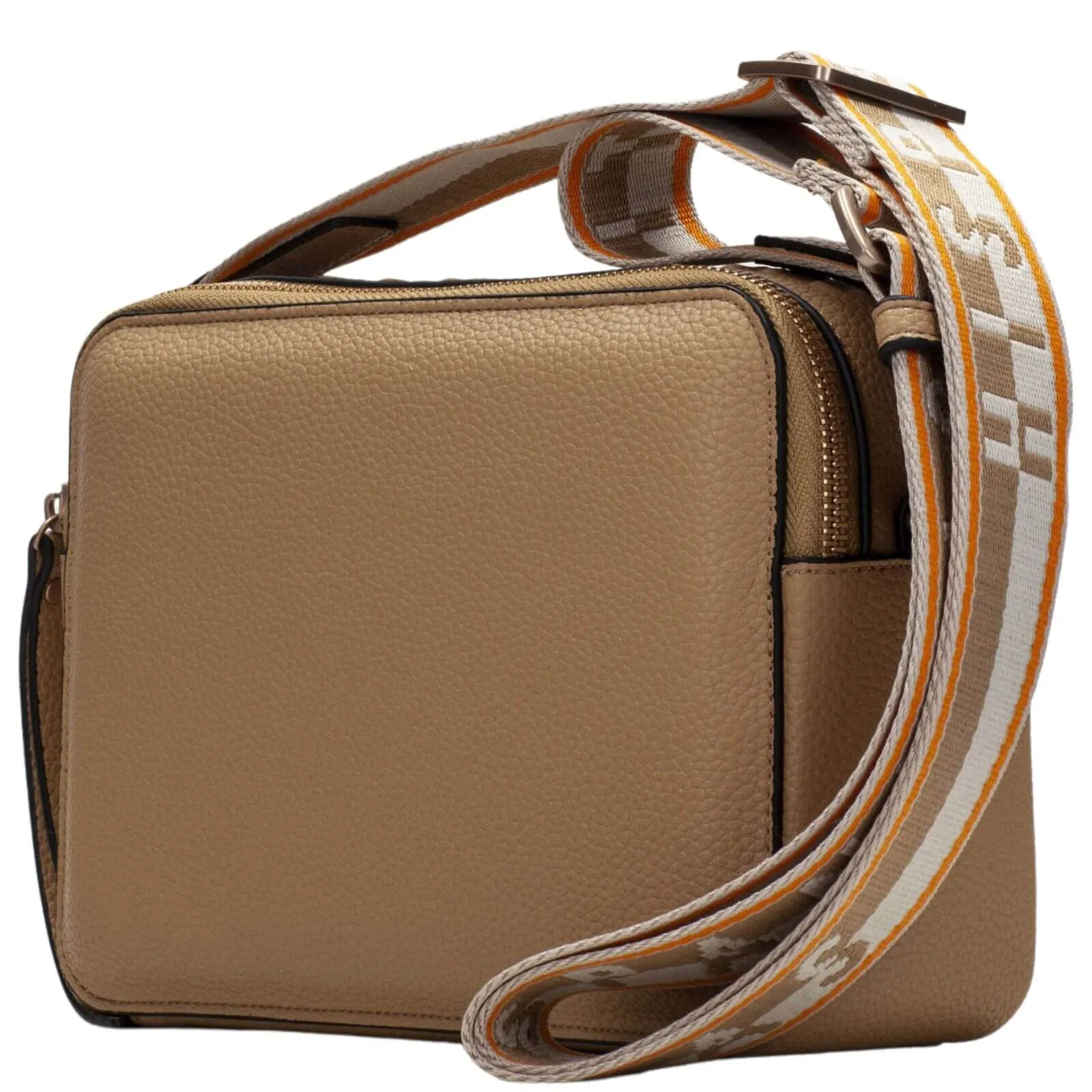 Hispanitas Pale Tan Leather Branded Crossbody Strap Bag