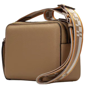 Hispanitas Pale Tan Leather Branded Crossbody Strap Bag