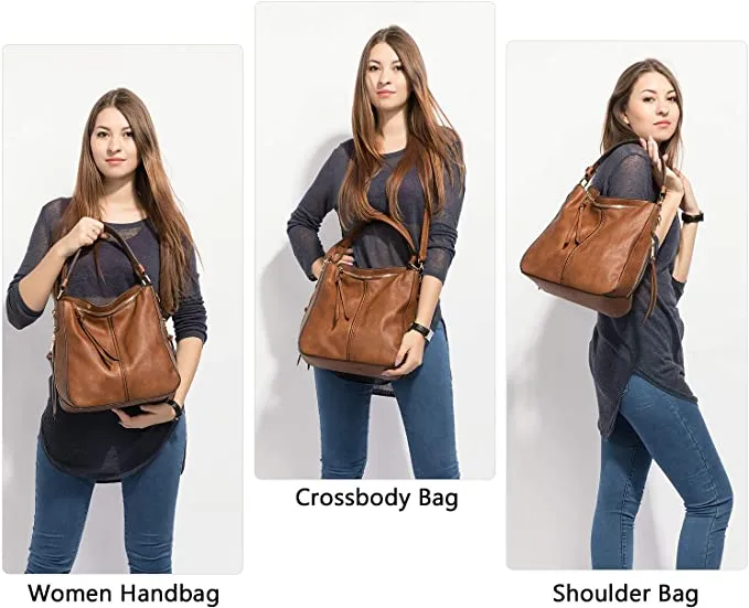 Hobo Leather Bags for Women【Brown/Black/Grey Color】