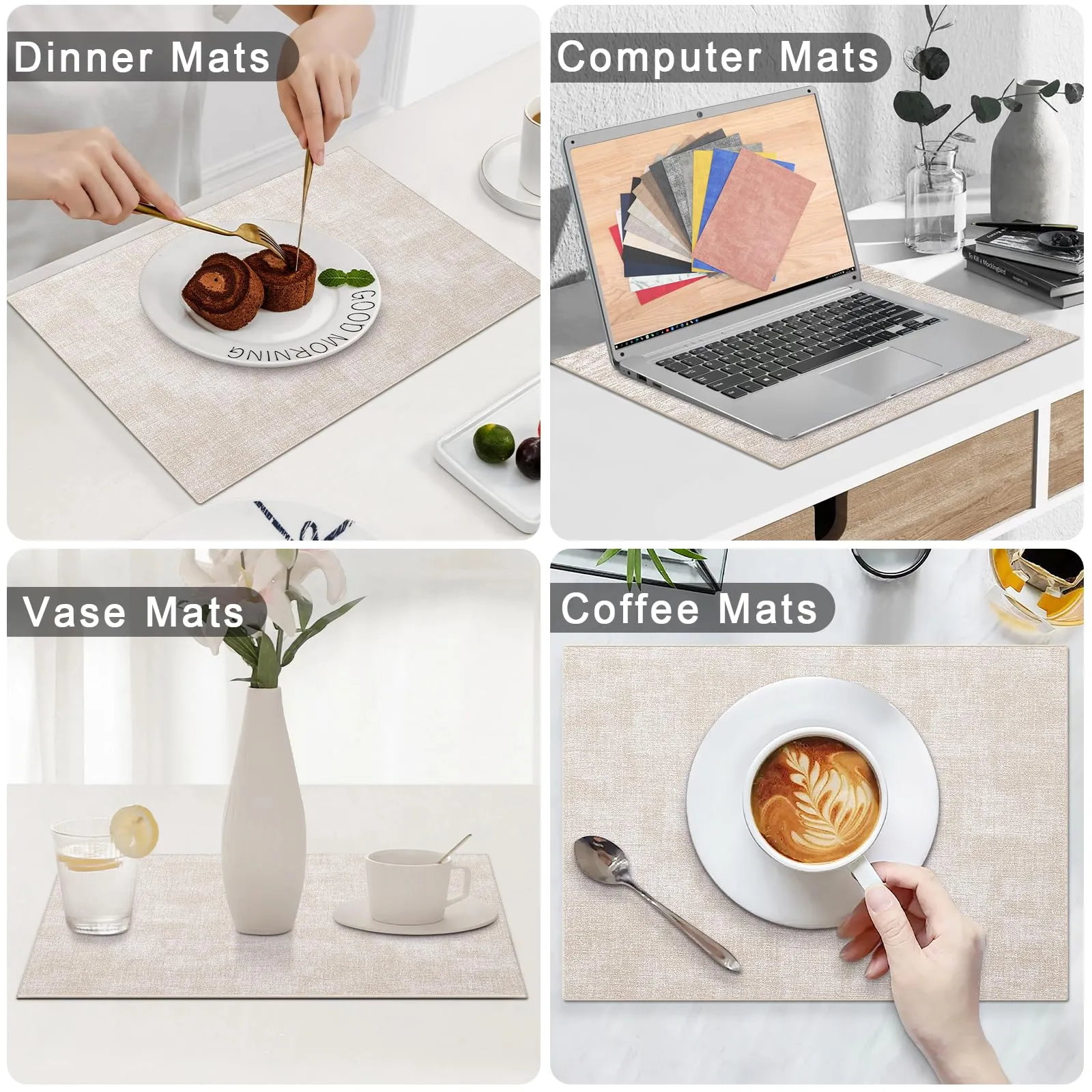 Homaxy Faux Leather Heat Resistant Placemats Set of 6, Waterproof Anti-Slip Wipeable, Beige