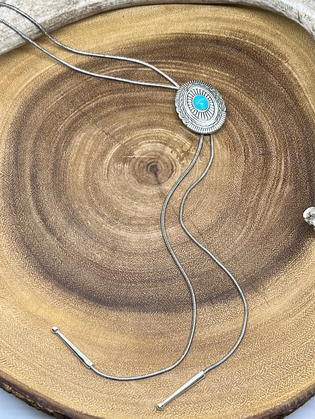 Iowa Blue Fashion Silver Bolo Tie Necklace With Concho - Turquoise