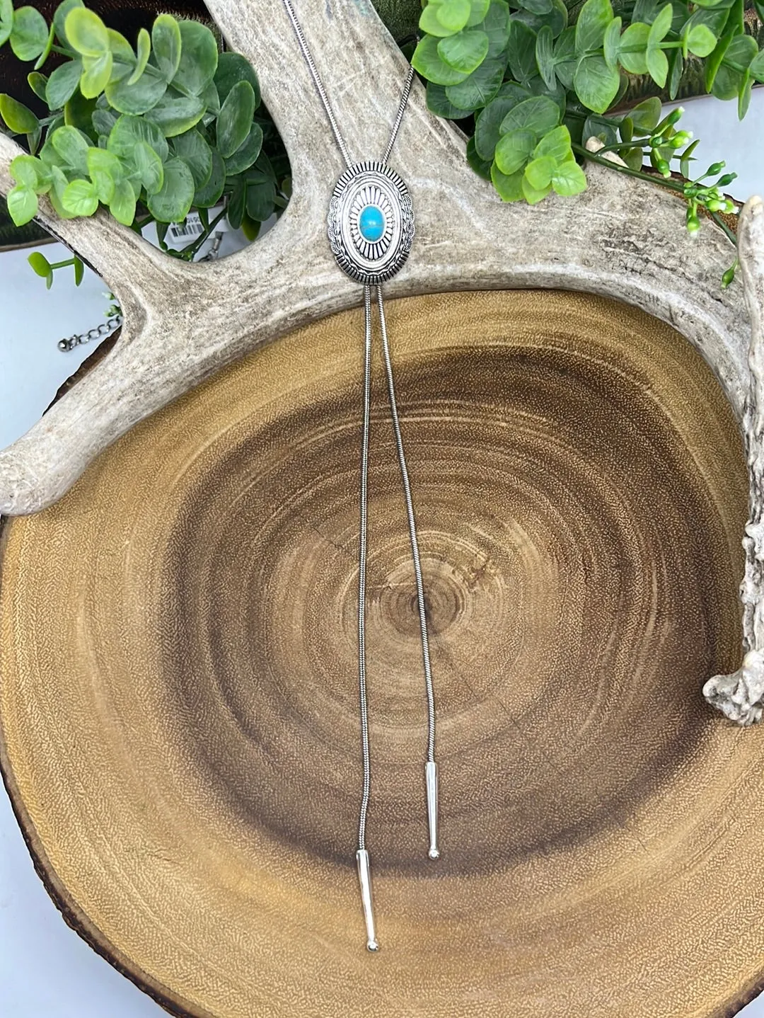 Iowa Blue Fashion Silver Bolo Tie Necklace With Concho - Turquoise