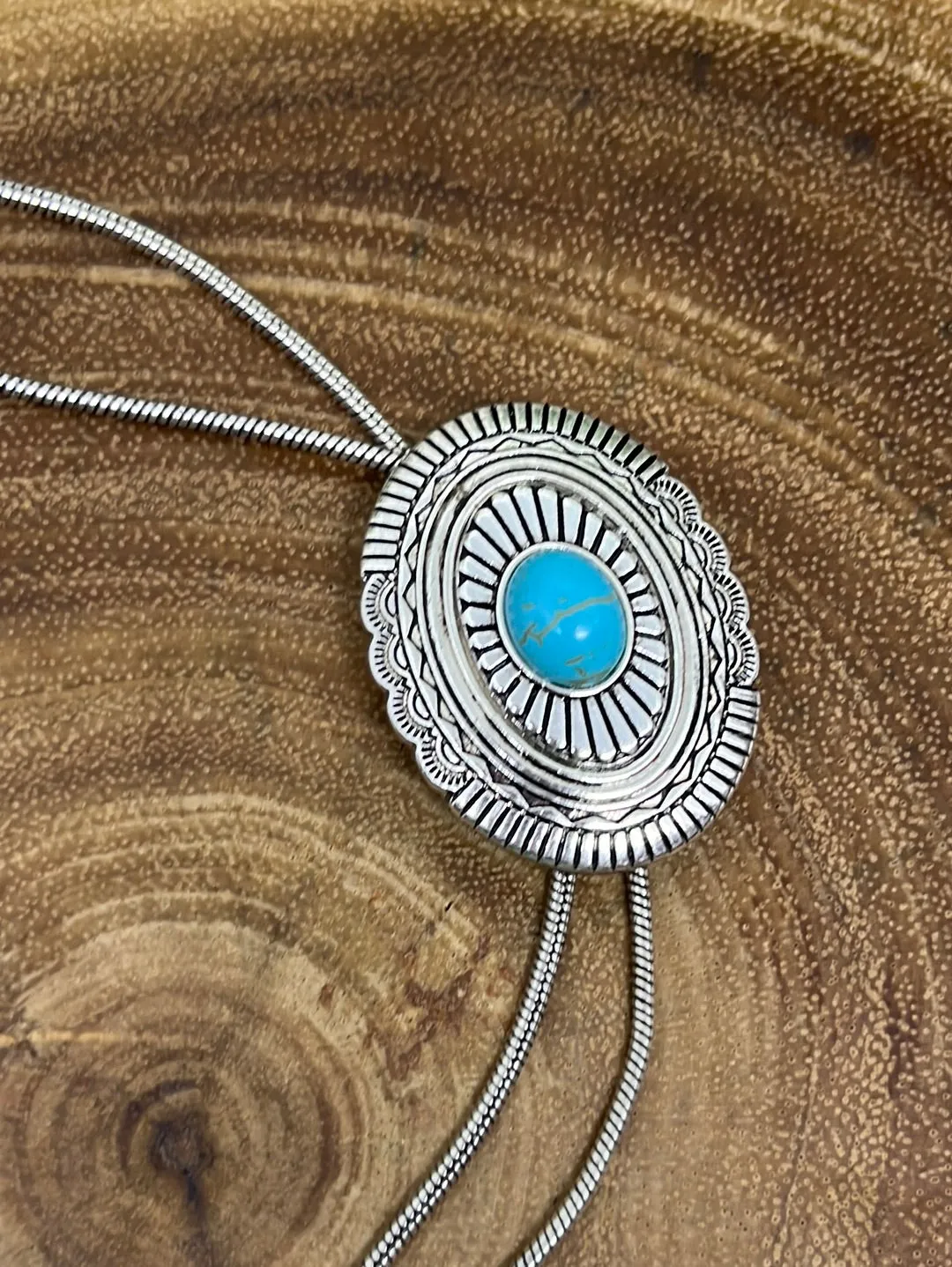 Iowa Blue Fashion Silver Bolo Tie Necklace With Concho - Turquoise