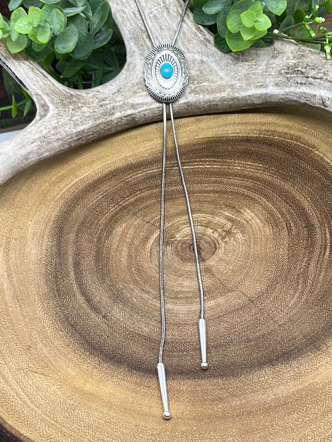 Iowa Blue Fashion Silver Bolo Tie Necklace With Concho - Turquoise