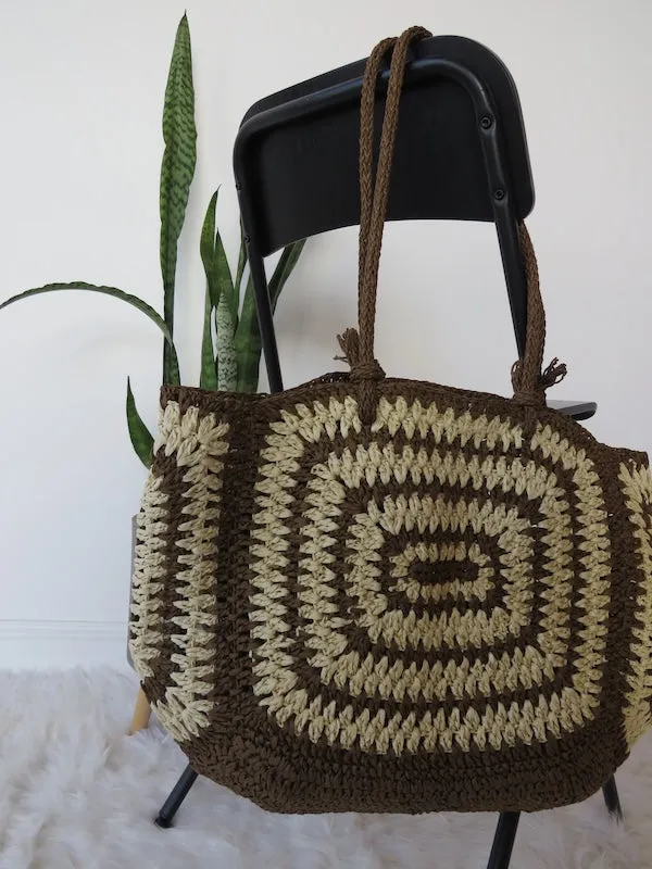 Isla Straw Tote - Brown