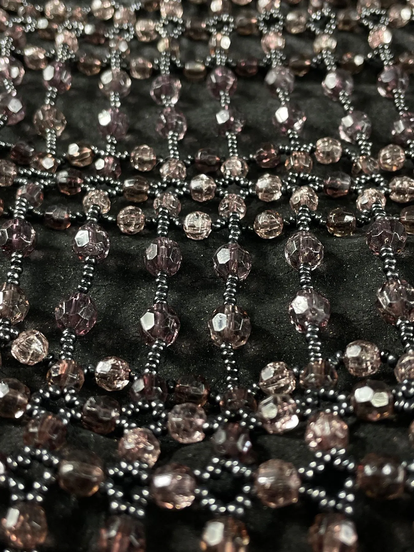 Jolie Vintage Black Pink Beaded Crossbody Purse
