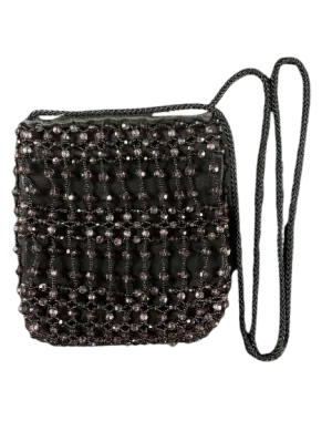Jolie Vintage Black Pink Beaded Crossbody Purse