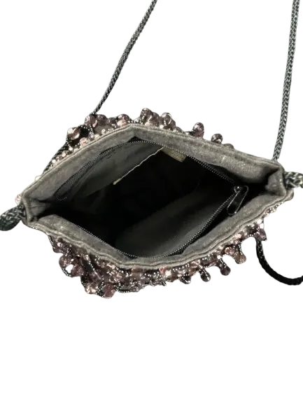 Jolie Vintage Black Pink Beaded Crossbody Purse